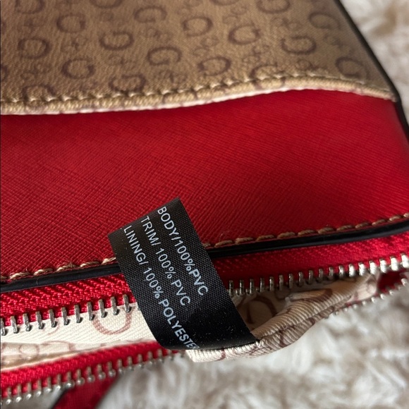 Guess Red and Tan pebbled Crossbody Bag silver jeweled logo purse - Picture 9 of 11